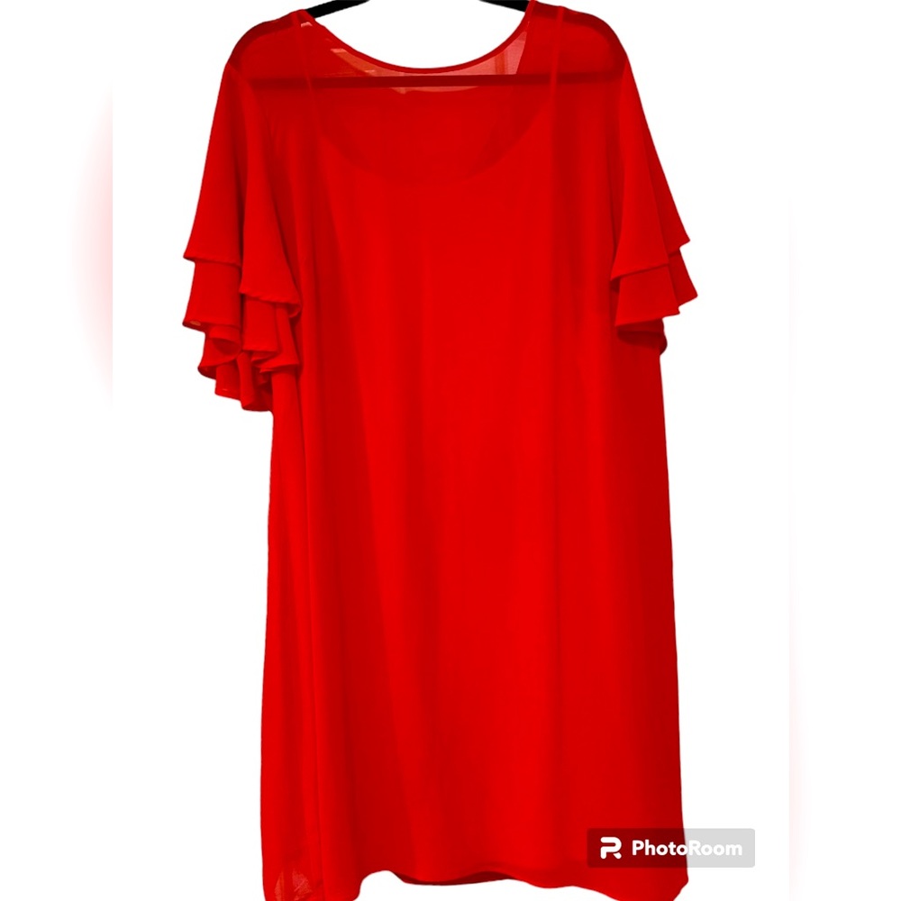 Just Fab plus size 2x dress. Red/orange. Sheer with butterfly sleeves. Dr0006